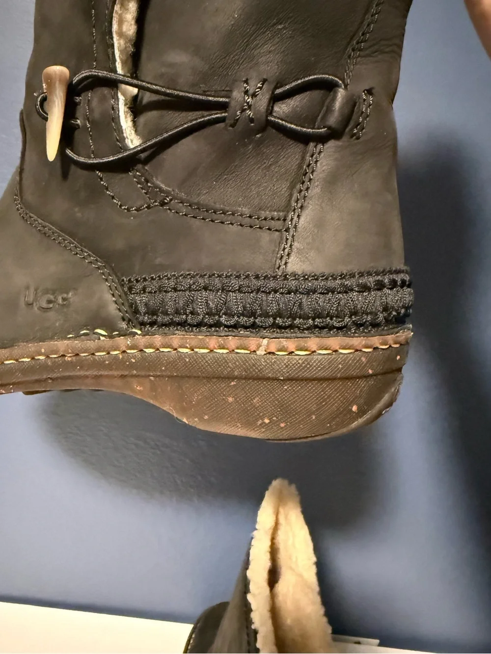 UGG Kona Black Leather Shearling Toggle Mid-Calf Winter Boots 5156 Size 11